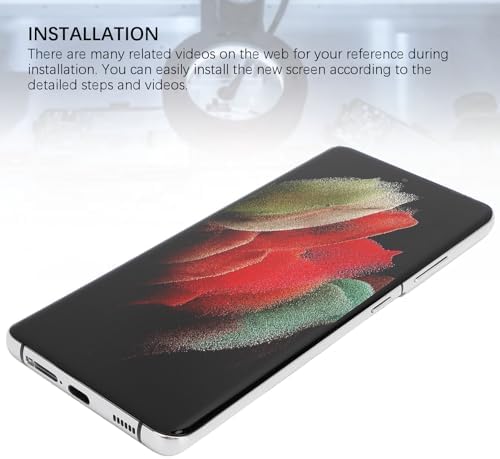 Phone Screen Replacement for S21 Ultra 5G SM G998B, 6.8 Inch OLED Screen Display Digitizer Assembly with Fingerprint, Frame and Repair Tool Kit, for S21 Ultra