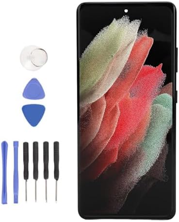 Phone Screen Replacement for S21 Ultra 5G SM G998B, 6.8 Inch OLED Screen Display Digitizer Assembly with Fingerprint, Frame and Repair Tool Kit, for S21 Ultra