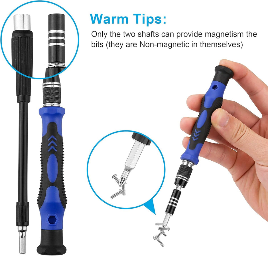 62-in-1 Magnetic Precision Screwdriver Set, Magnetic Tool Kit Electronics Repair Tool Kit with Flexible Shaft Extension Rod Screwdriver Kits for Mobile Phone, Smartphone, Game Console, PC, Tablet