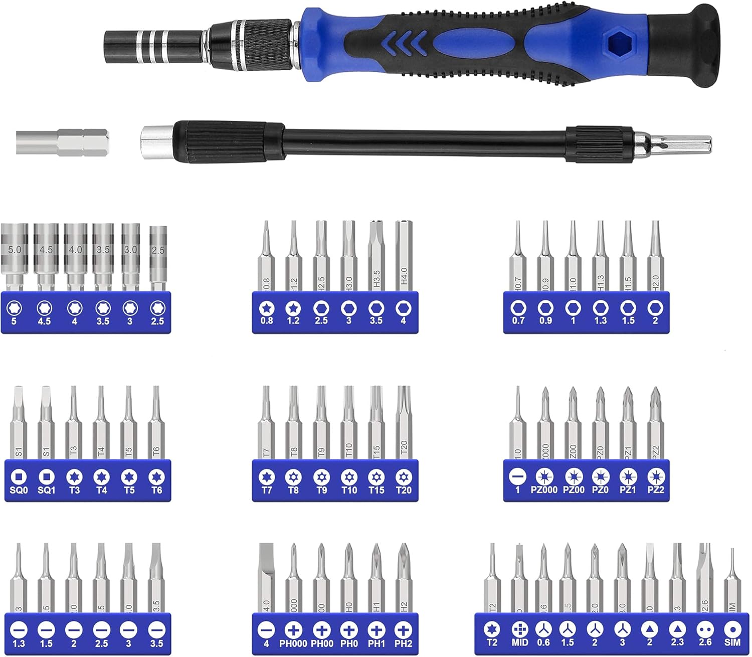 62-in-1 Magnetic Precision Screwdriver Set, Magnetic Tool Kit Electronics Repair Tool Kit with Flexible Shaft Extension Rod Screwdriver Kits for Mobile Phone, Smartphone, Game Console, PC, Tablet